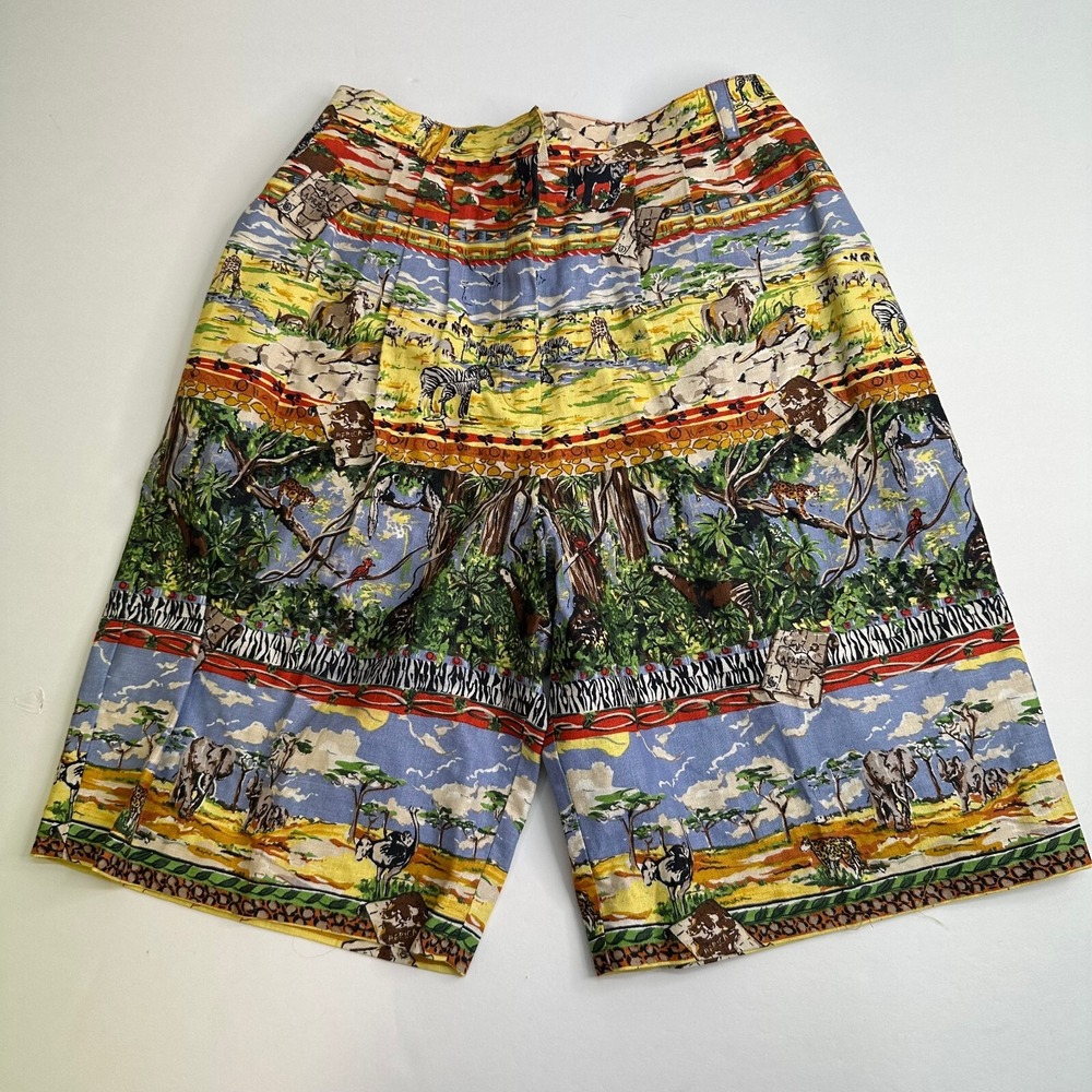 Sharon Young Sportswear High Rise Bermuda Shorts Size 10 Animal Print Safari USA
